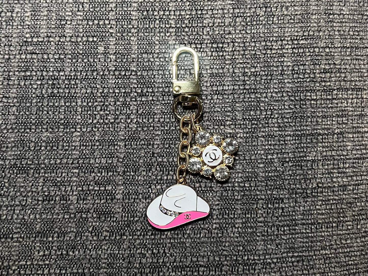 White CC Cowboy Hat and Rhinestone Keychain