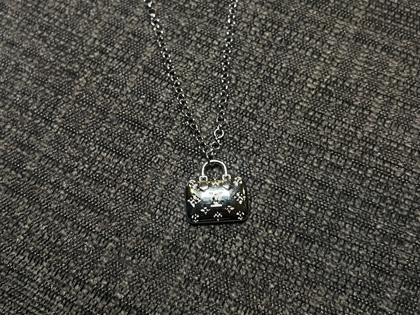 Silver LV Bag Charm Necklace