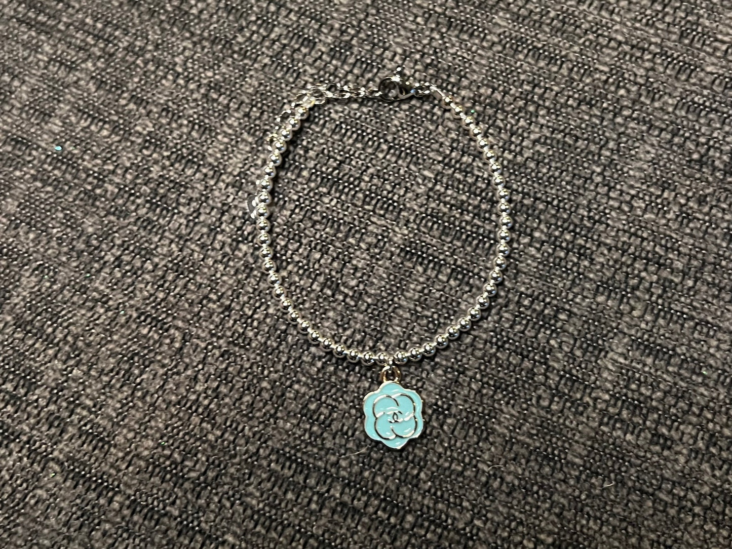 Sterling Silver Bracelet with Chanel Flower Charm