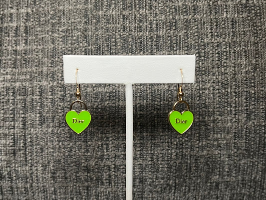 Green Dior Heart Earrings